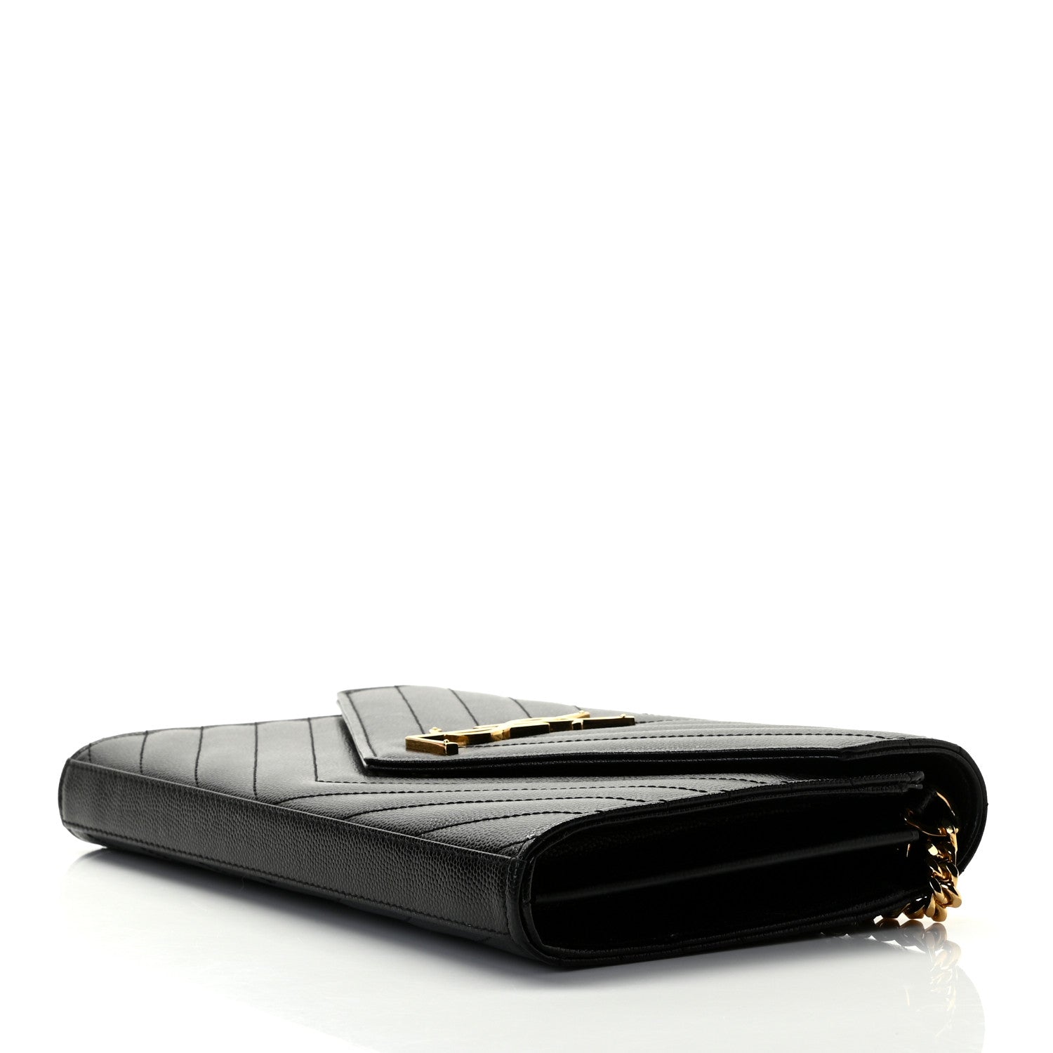 Saint Laurent Grain De Poudre Matelasse Chevron Monogram Chain Wallet Black 5 of 11
