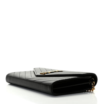 Saint Laurent Grain De Poudre Matelasse Chevron Monogram Chain Wallet Black 5 of 11