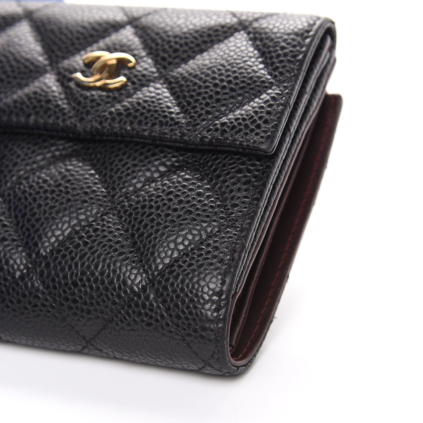 Caviar Quilted Compact French Flap Wallet Black