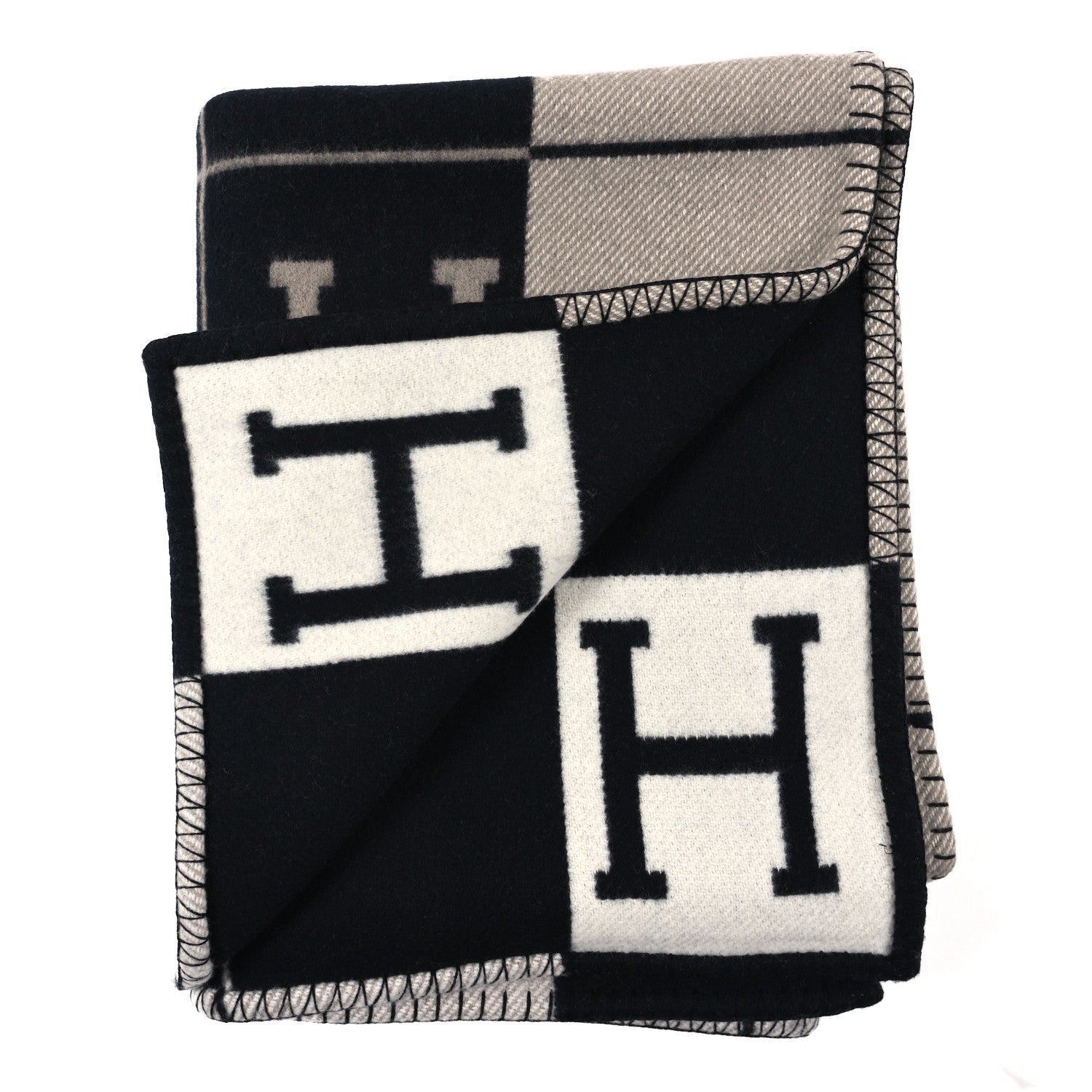 Hermes Wool Cashmere Avalon III Blanket Ecru Black 2 of 3