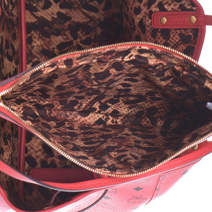 MCM Visetos Medium Reversible Shopper Project Tote Red Jaguar Brown 16 of 17