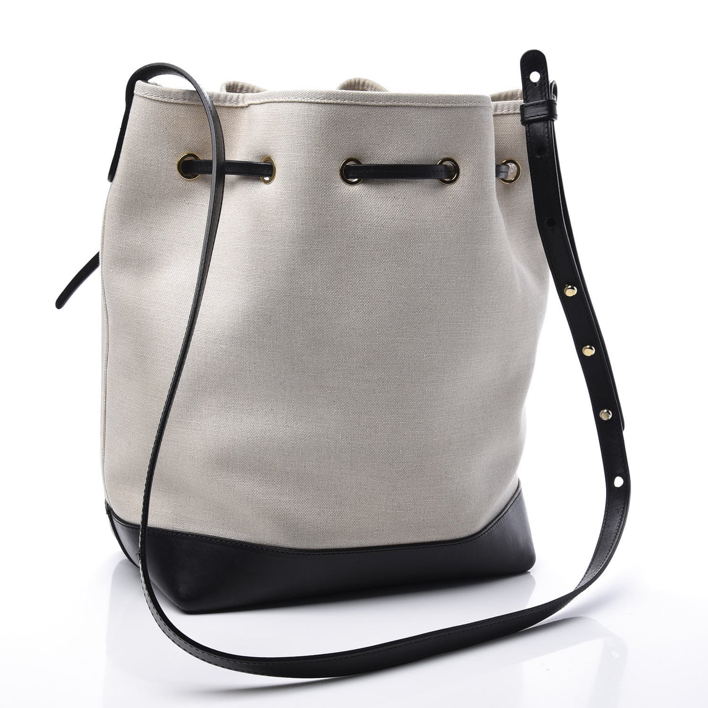 Canvas Calfskin Bucket Bag Creme Black