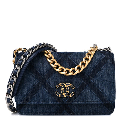 Chanel Denim Quilted Chanel 19 Wallet On Chain WOC Blue 1 of 8