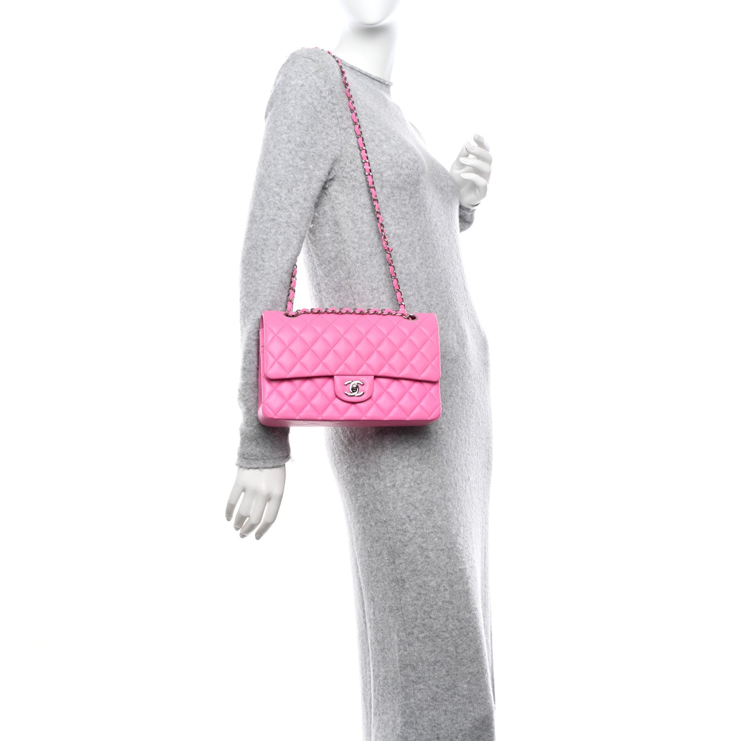 Chanel Lambskin Quilted Medium Double Flap Neon Pink 2 of 11