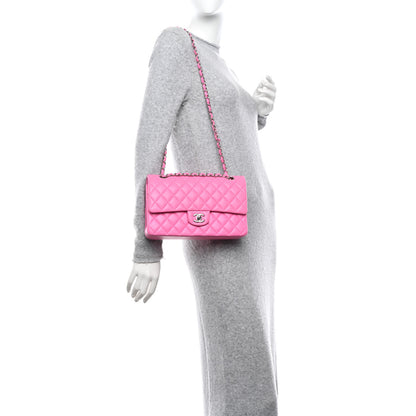 Chanel Lambskin Quilted Medium Double Flap Neon Pink 2 of 11