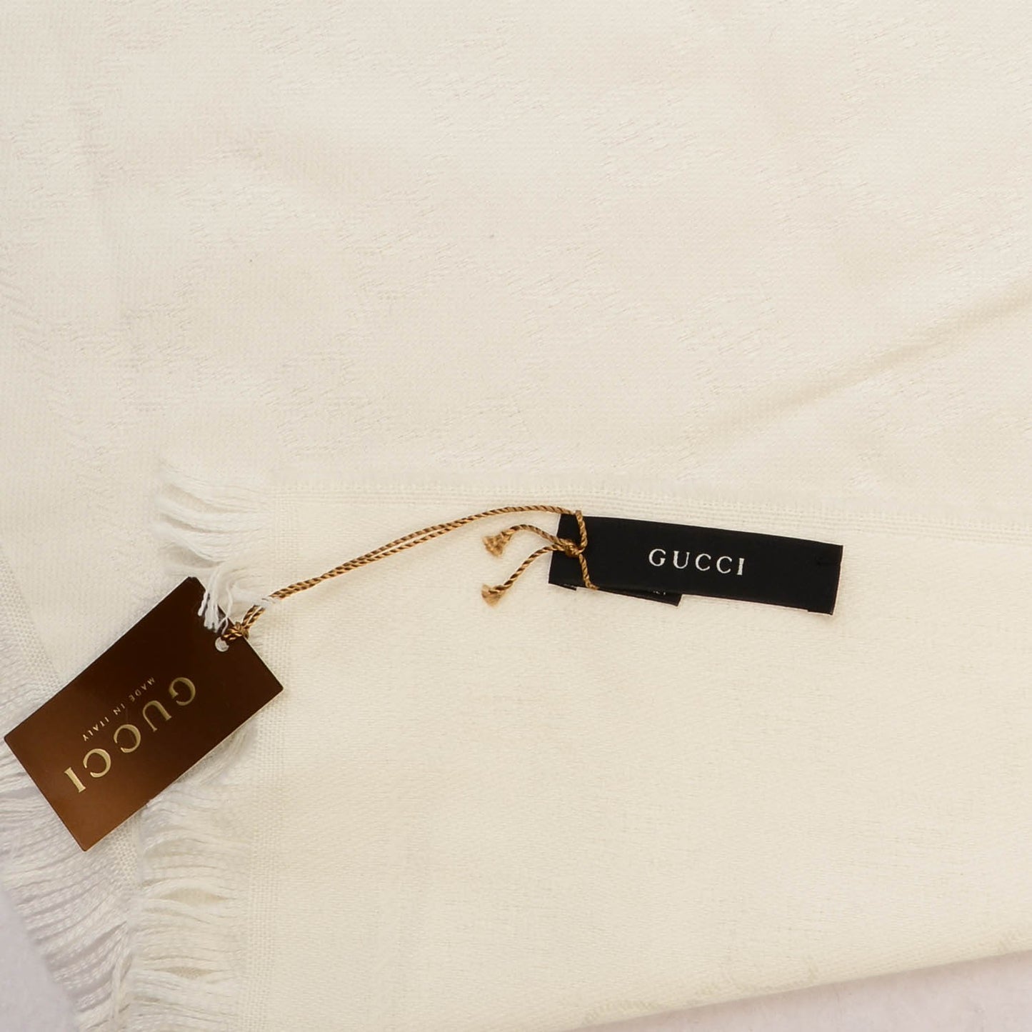 Wool GG Monogram Sten Fringe Scarf White