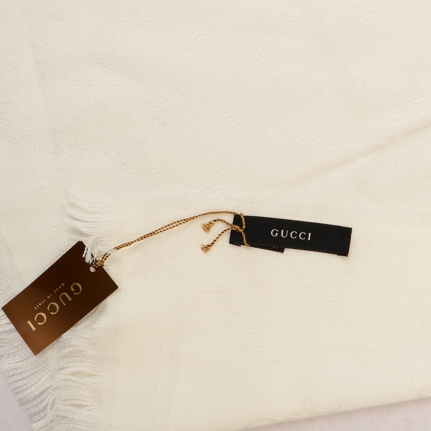Gucci Wool GG Monogram Sten Fringe Scarf White 4 of 4