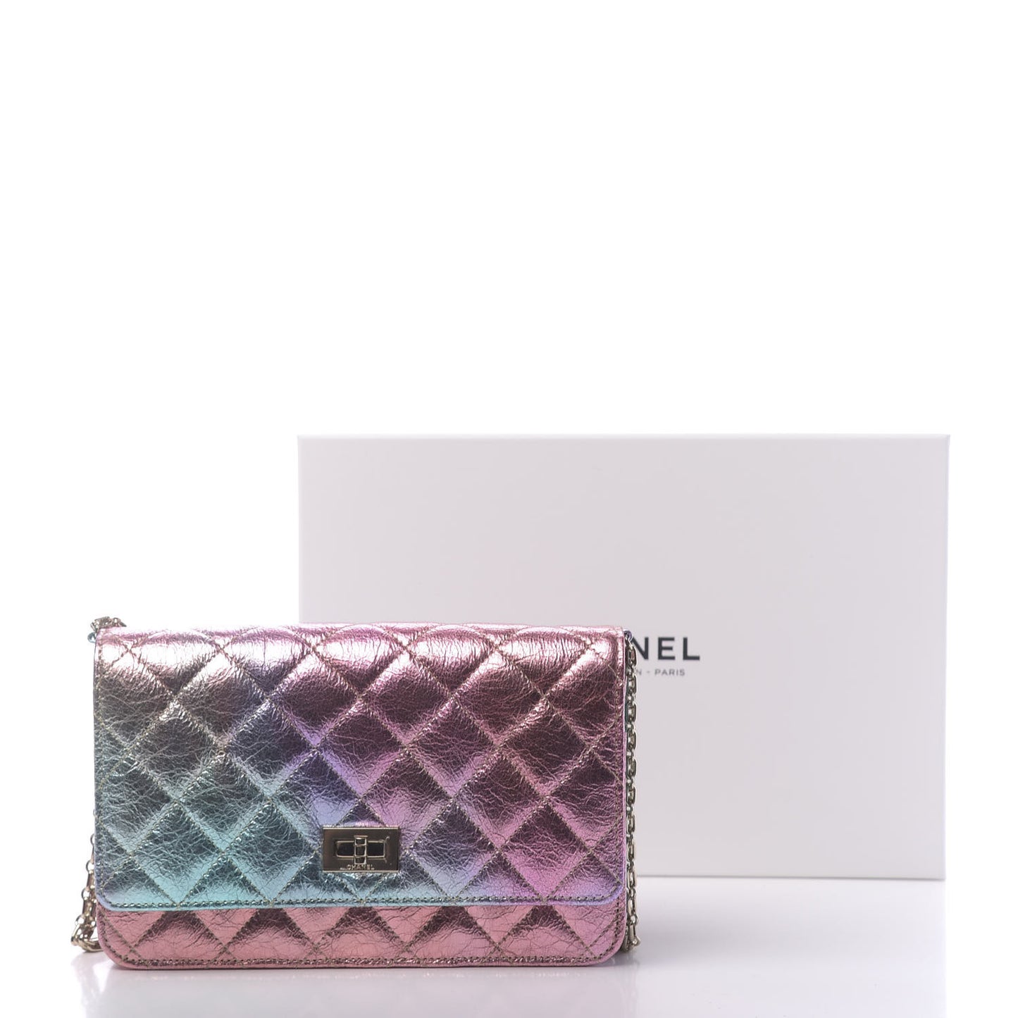 Metallic Goatskin Quilted 2.55 Reissue Wallet on Chain WOC Multicolor