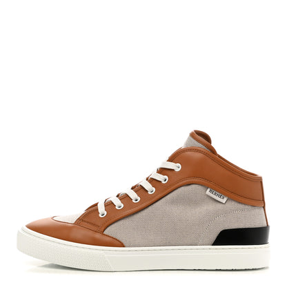 Hermes H Canvas Calfskin Mens Enjoy High Top Sneakers 43 Prunoir Naturel 1 of 9