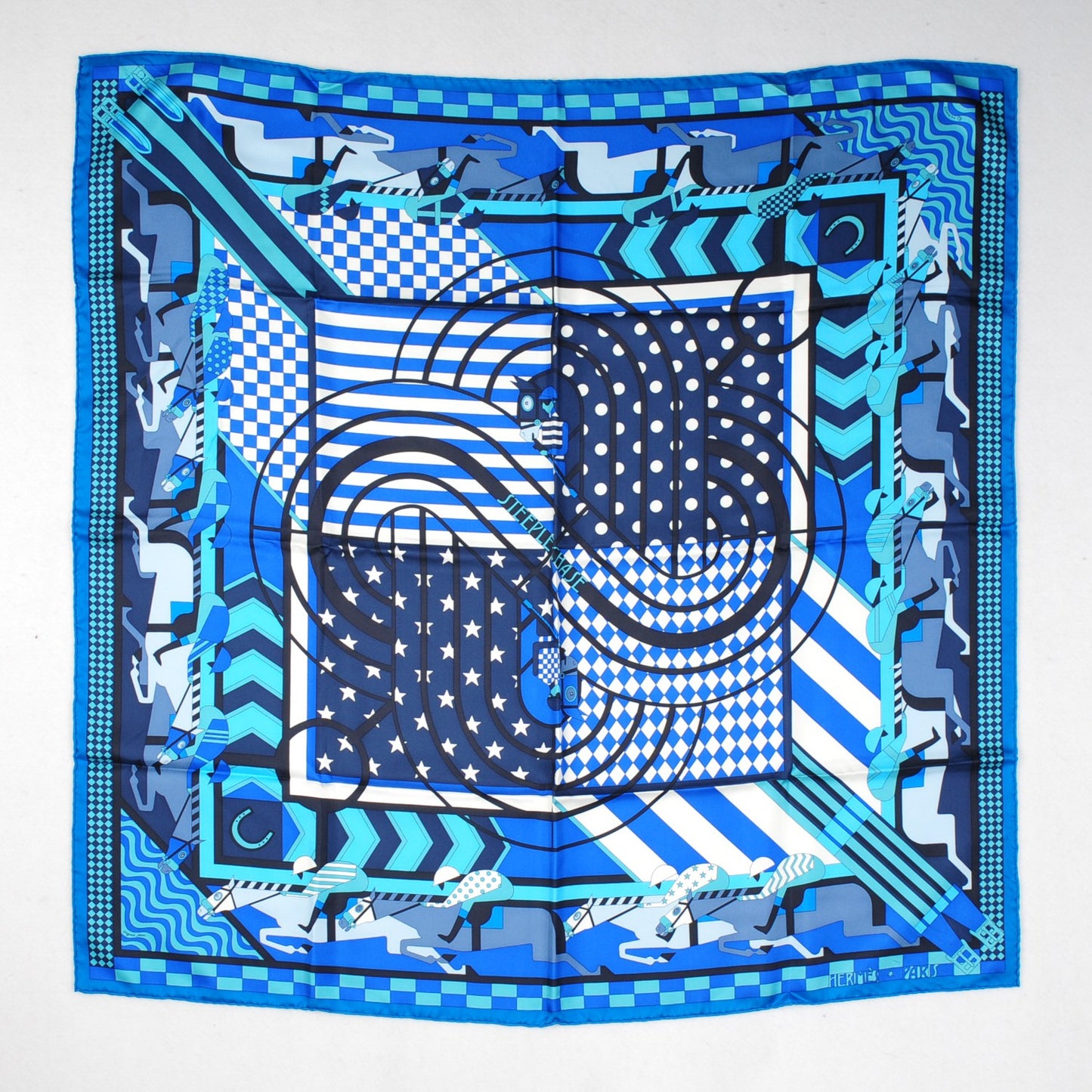 Silk Steeple Chase Scarf 90 Turquoise Ciel Marine