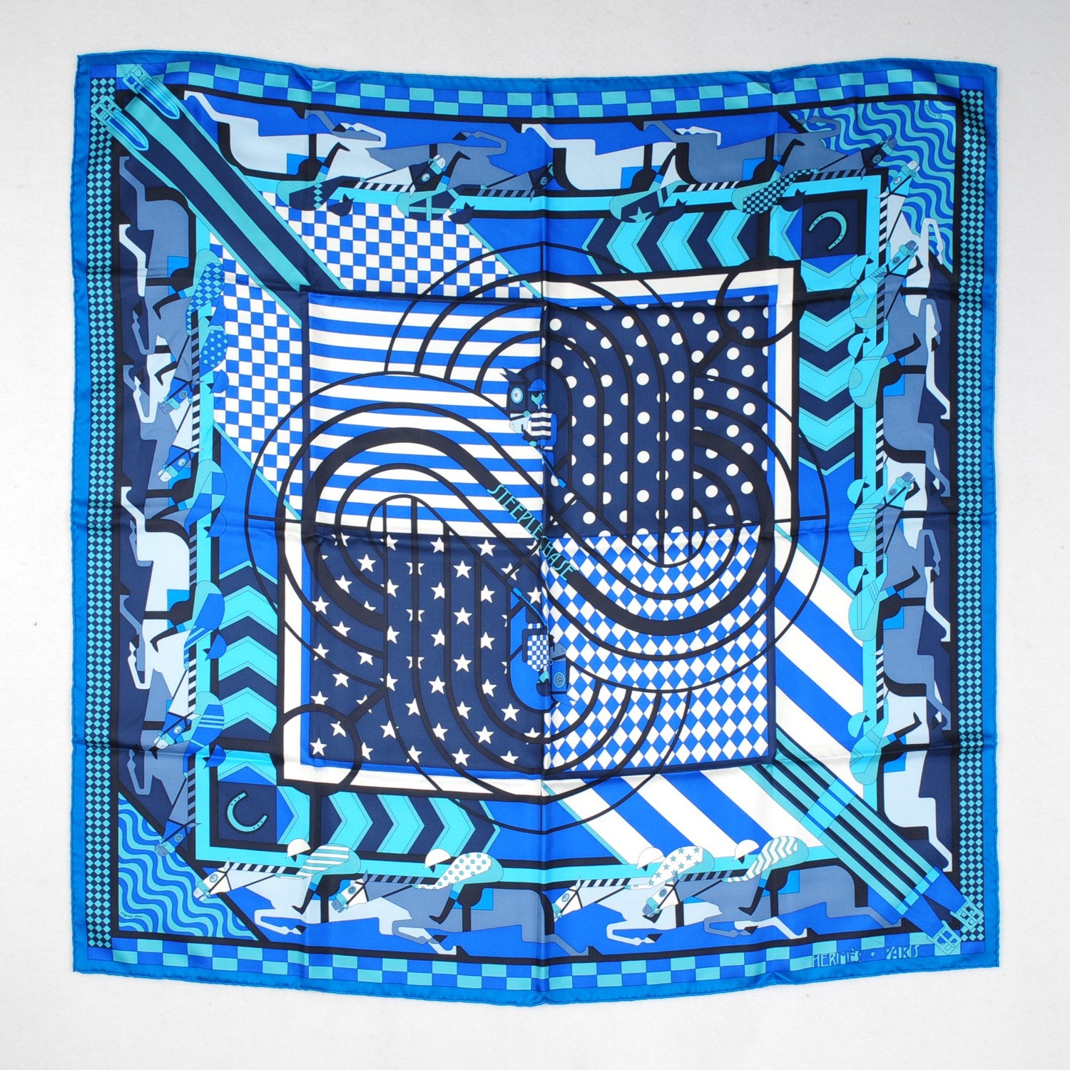 Hermes Silk Steeple Chase Scarf 90 Turquoise Ciel Marine 2 of 6