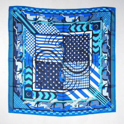 Hermes Silk Steeple Chase Scarf 90 Turquoise Ciel Marine 2 of 6