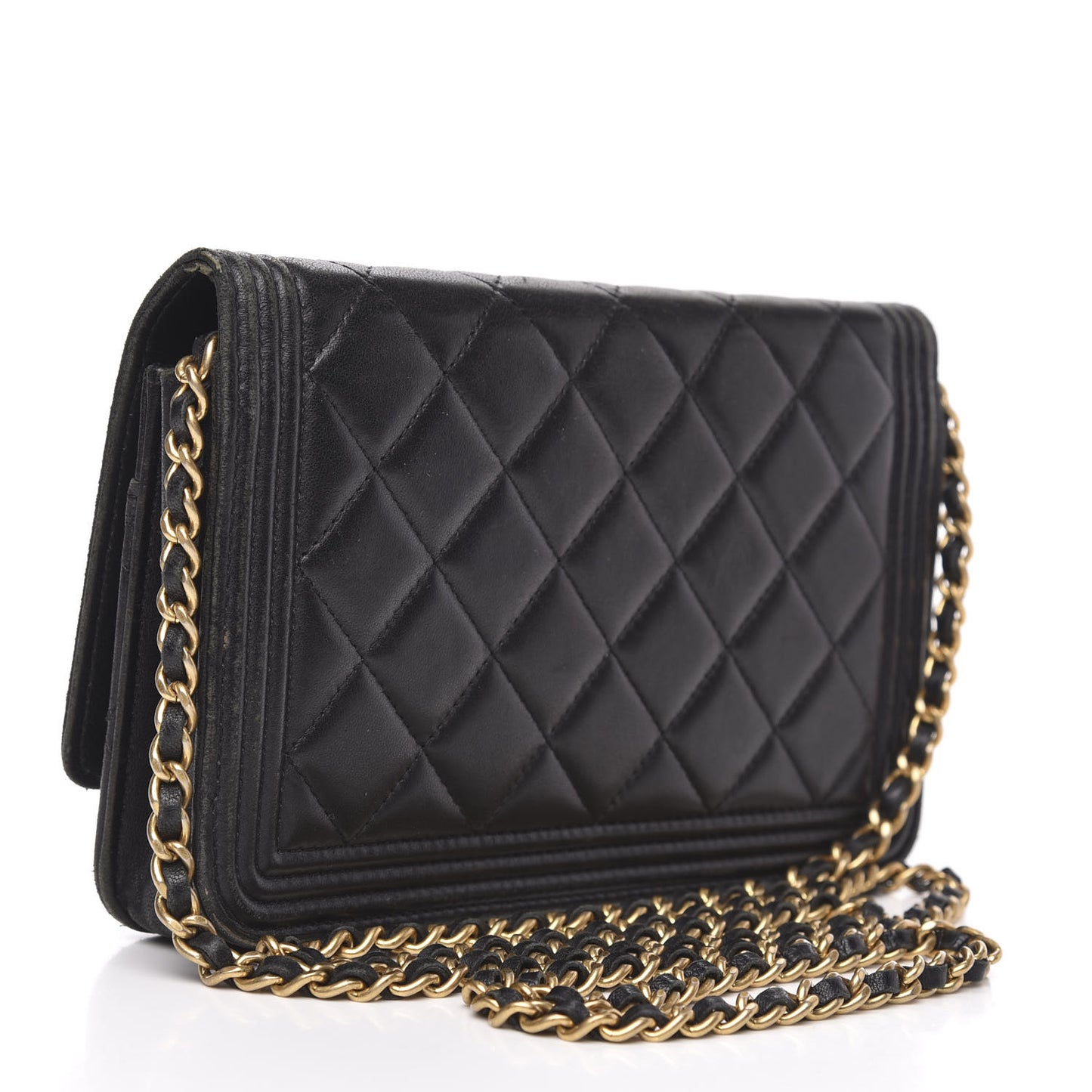 Lambskin Quilted Boy Wallet On Chain WOC Black