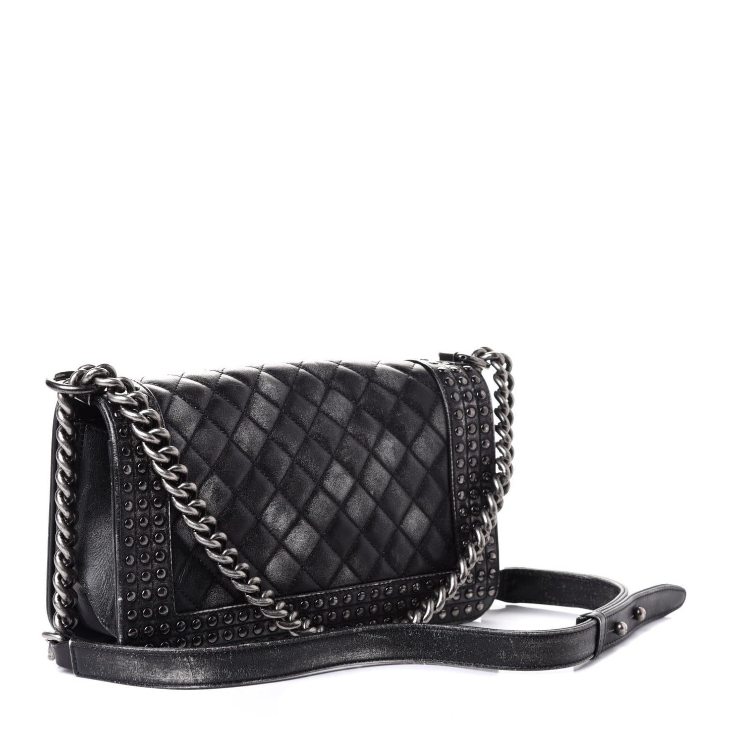 Faded Calfskin Quilted Medium Studded Boy Flap Black
