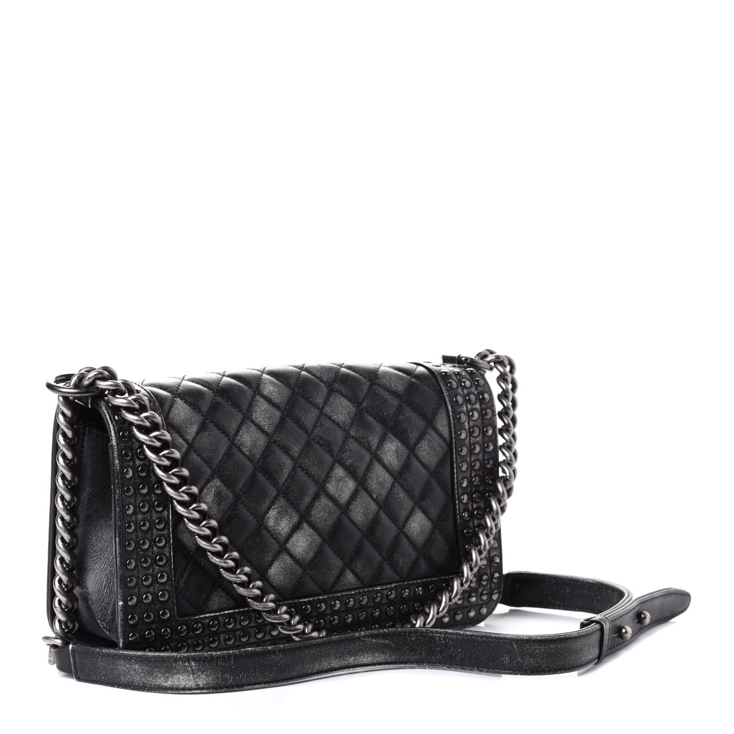 Chanel Faded Calfskin Quilted Medium Studded Boy Flap Black 2 of 5