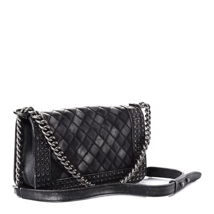 Chanel Faded Calfskin Quilted Medium Studded Boy Flap Black 2 of 5