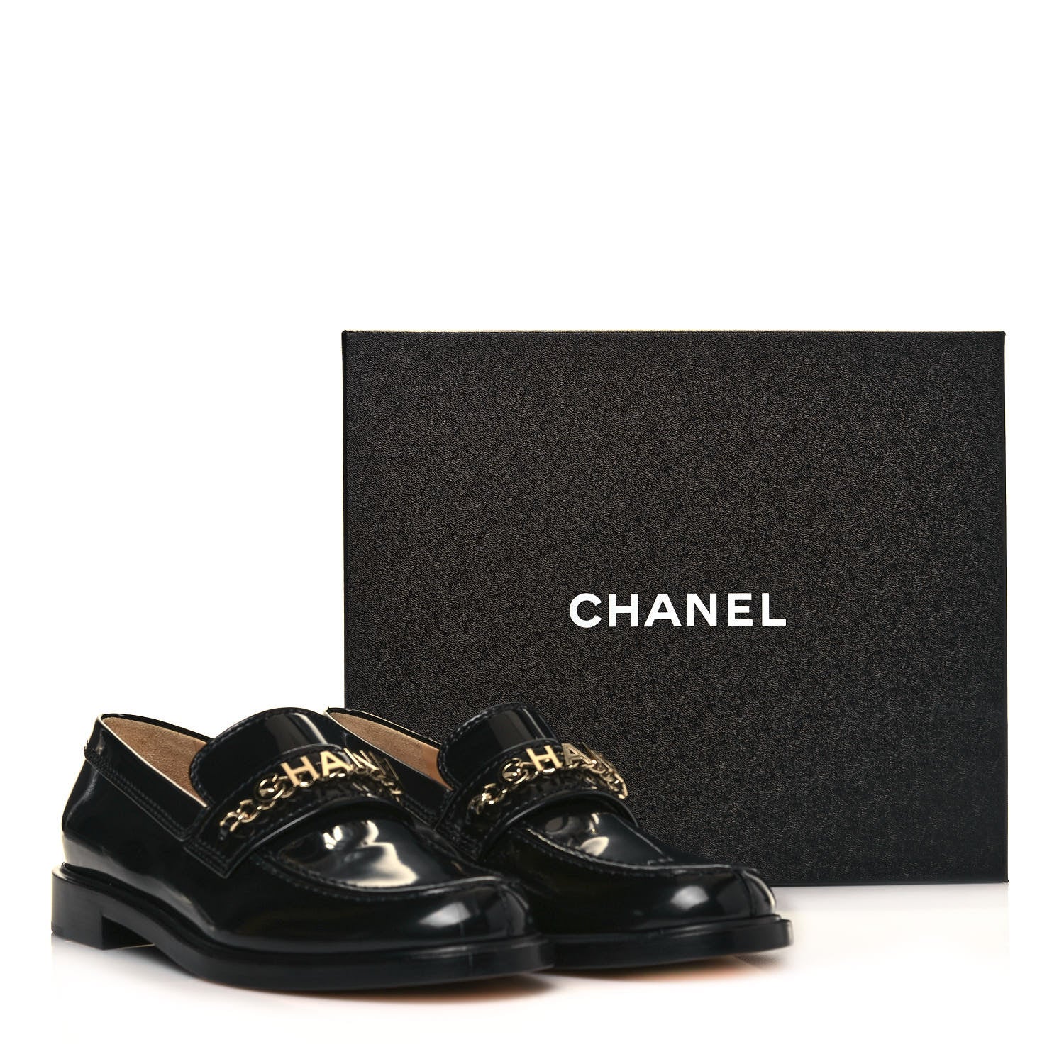 Chanel Shiny Calfskin Logo Loafers 40.5 Black 8 of 8