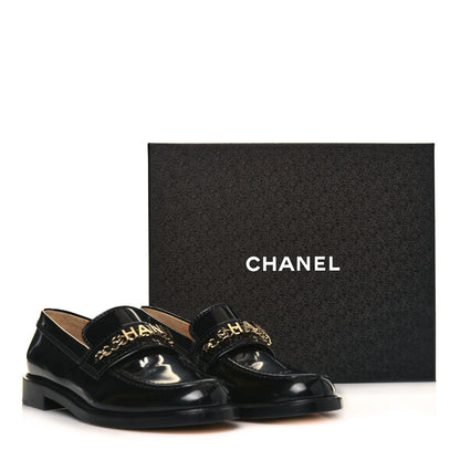 Chanel Shiny Calfskin Logo Loafers 40.5 Black 8 of 8