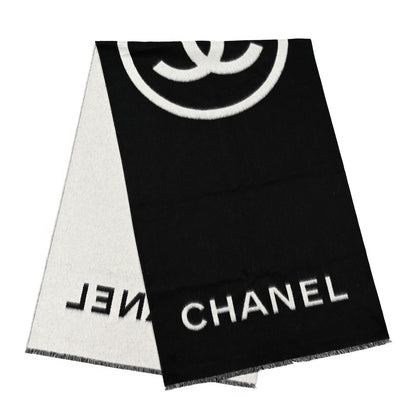 Chanel Cashmere CC Fringe Stole Black White 2 of 3