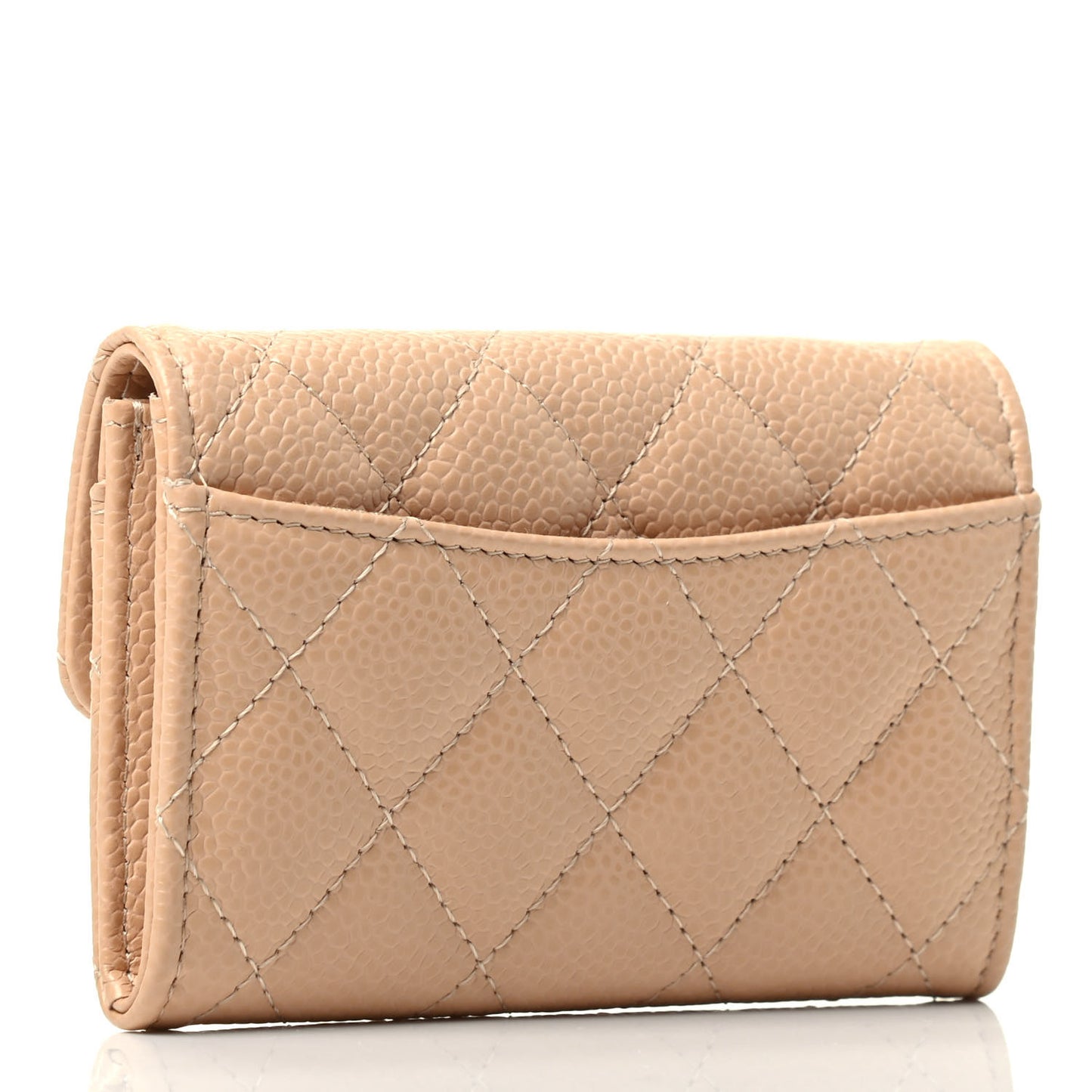 Caviar Quilted Flap Card Holder Wallet Beige