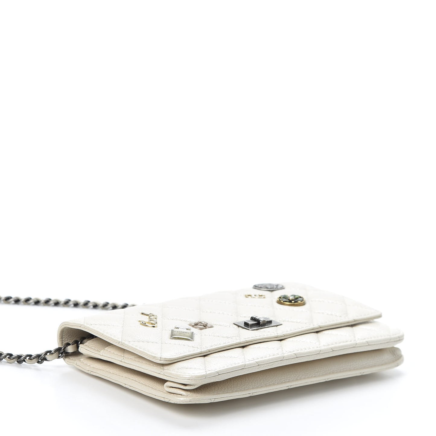 Metallic Calfskin Lucky Charms Casino 2.55 Reissue Wallet On Chain WOC Ivory