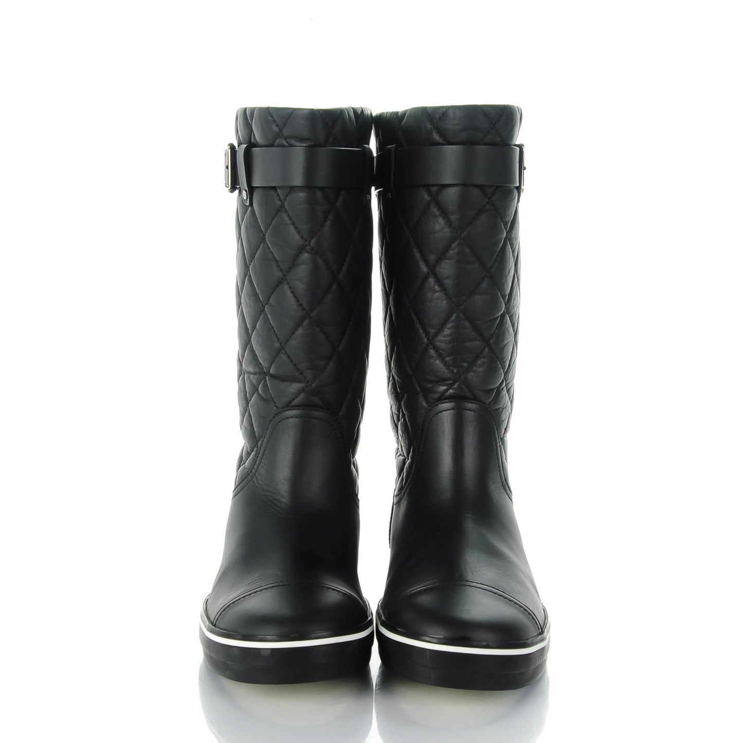 Aged Calfskin Quilted Boots 38.5 Black