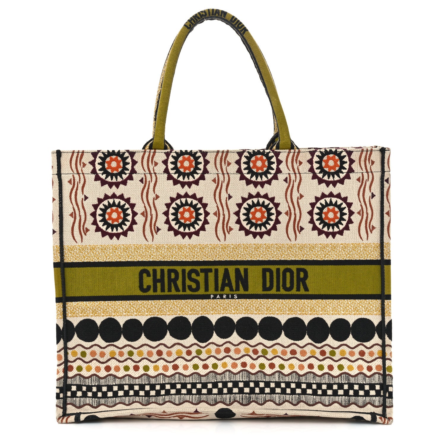 Christian Dior Canvas Embroidered Geometric Large Book Tote Multicolor 1 of 10