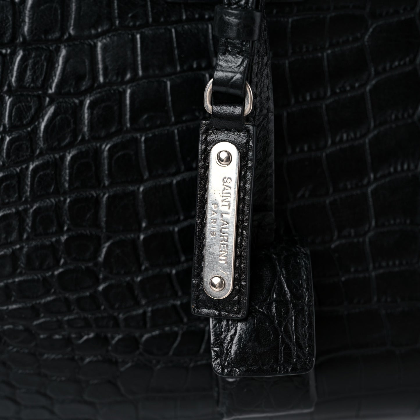 Calfskin Crocodile Embossed Small Supple Sac de Jour Black