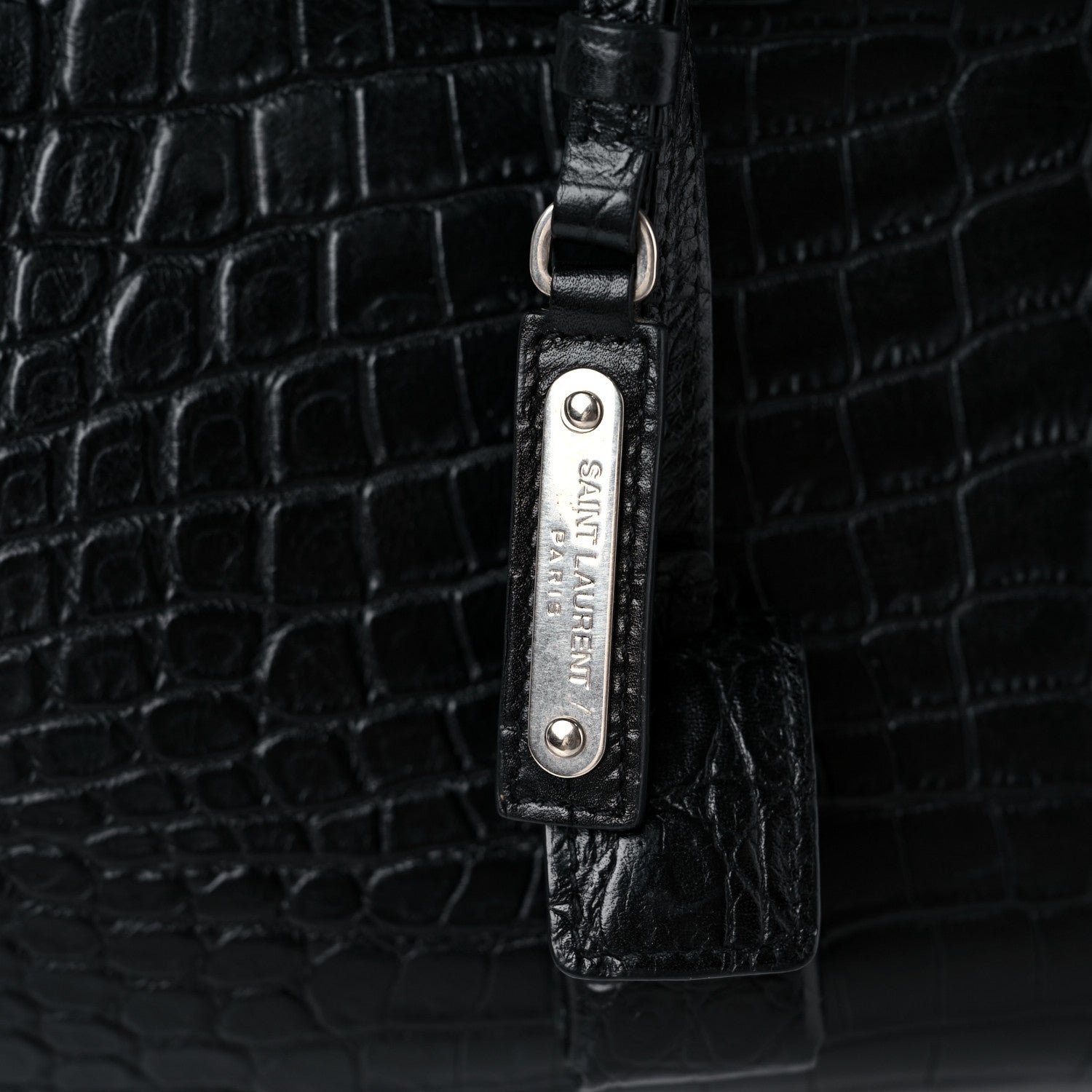 Saint Laurent Calfskin Crocodile Embossed Small Supple Sac de Jour Black 19 of 19