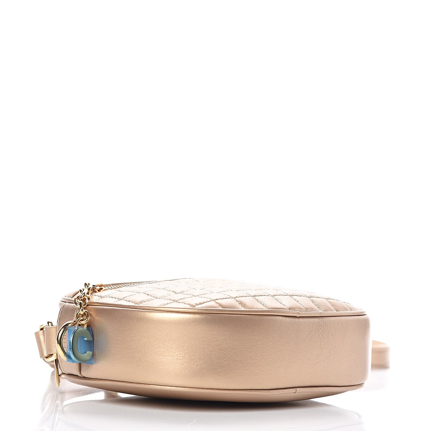 Laminated Calfskin Quilted Small C Charm Bag Gold