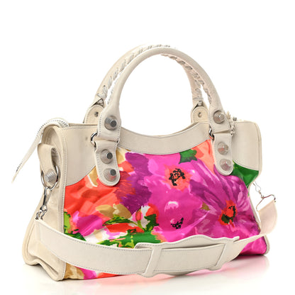 Balenciaga Agneau Canvas Floral Giant 21 Silver Hardware City White 2 of 15