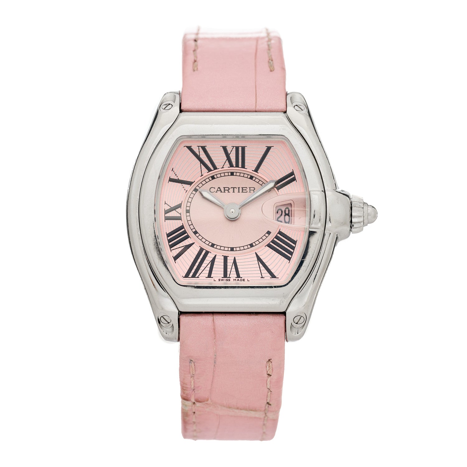 Cartier Stainless Steel Alligator 31mm Roadster Quartz Watch Pink 1 of 9