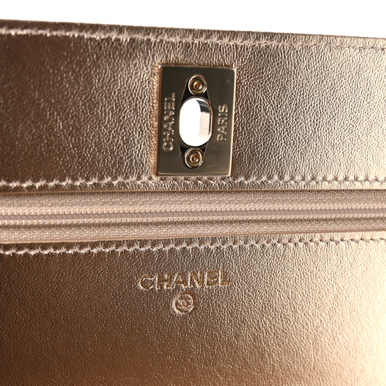 Chanel Metallic Lambskin Quilted Trendy CC Wallet On Chain WOC Gold 6 of 12