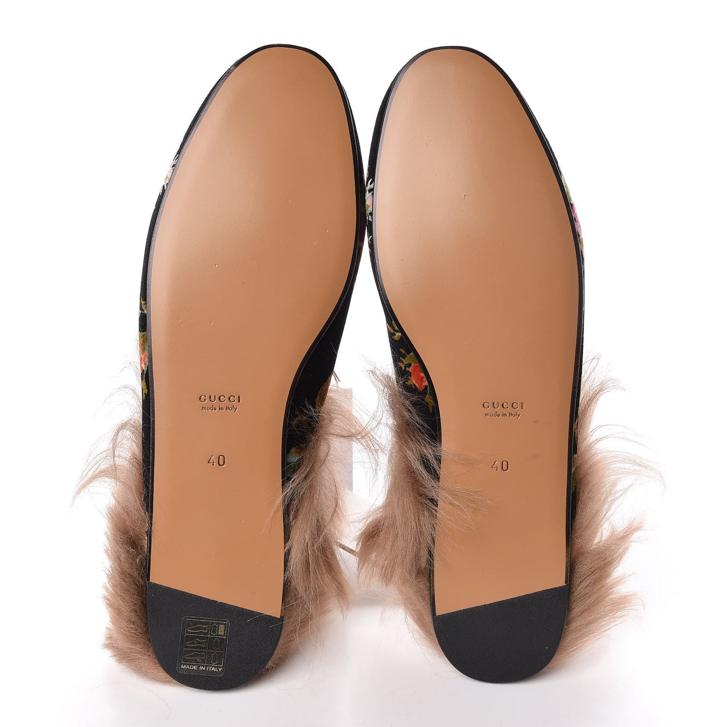 Velvet Fur Floral Womens Princetown Slippers 40 Black