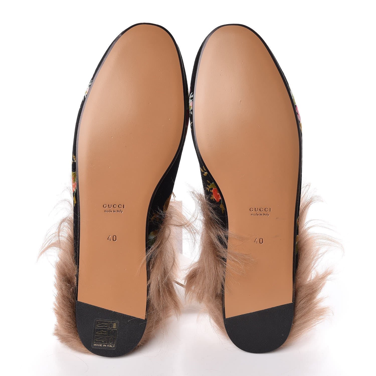 Gucci Velvet Fur Floral Womens Princetown Slippers 40 Black 5 of 9