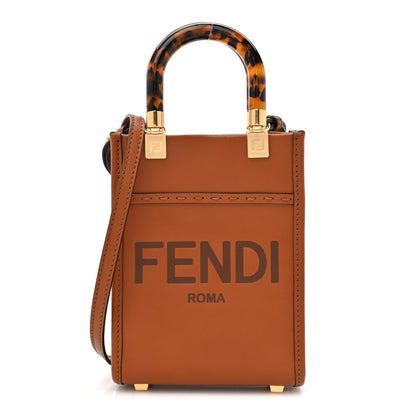 Fendi Vitello King Plexiglass Logo Embossed Mini Fendi Sunshine Shopper Tote Cuoio 1 of 10