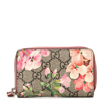 Gucci GG Supreme Monogram Blooms Zip Around Card Case Wallet Beige Multicolor Dry Rose 1 of 9
