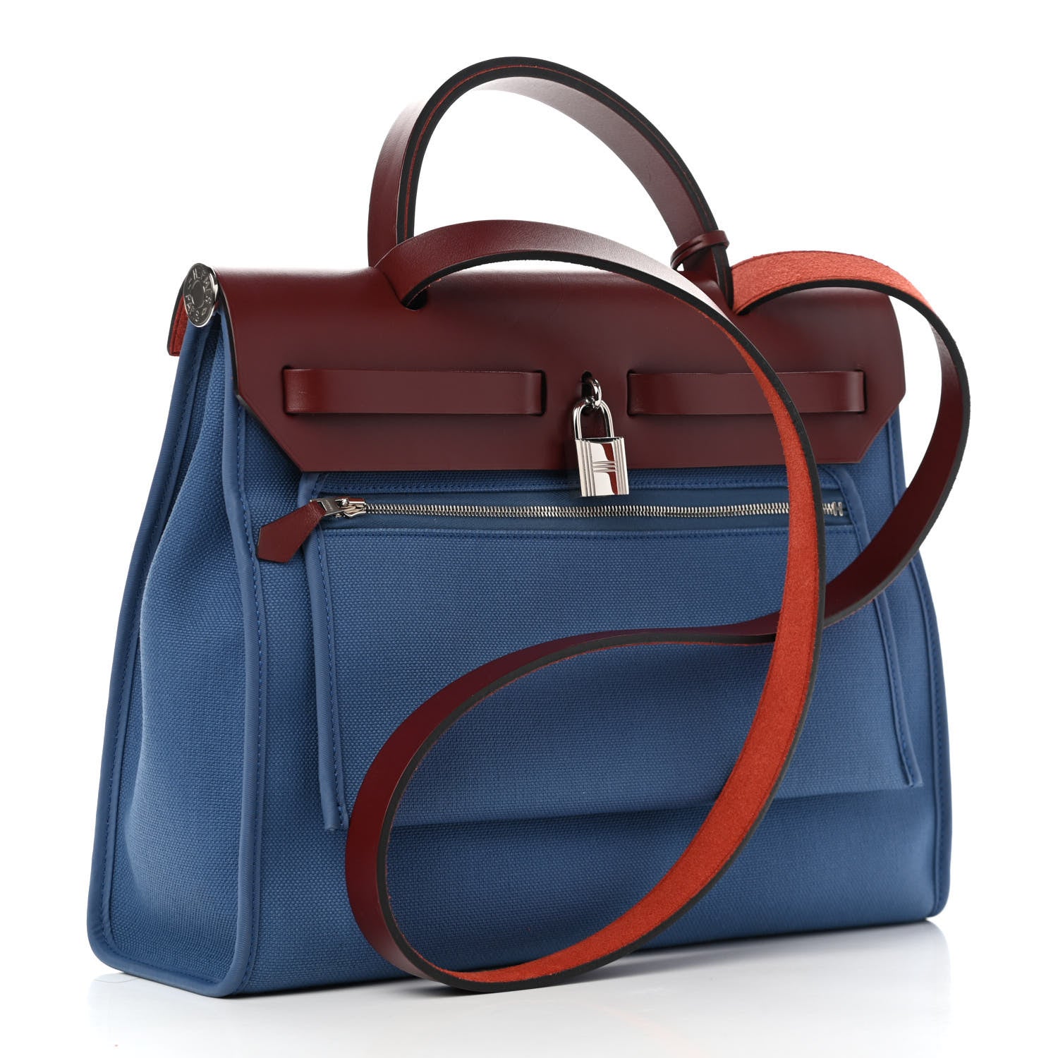 Hermes Vache Hunter Toile Militaire Herbag Zip 31 PM Bleu Agate Rouge H 3 of 12
