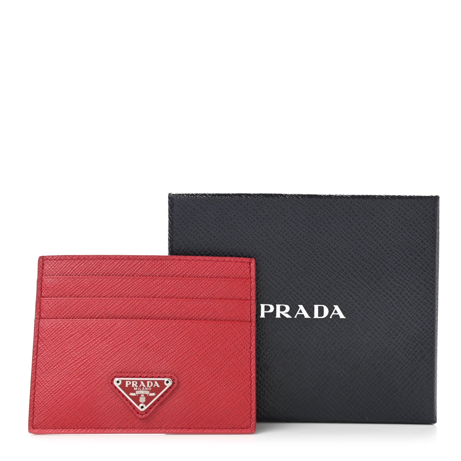 Prada Saffiano Triangle Card Holder Red 8 of 8