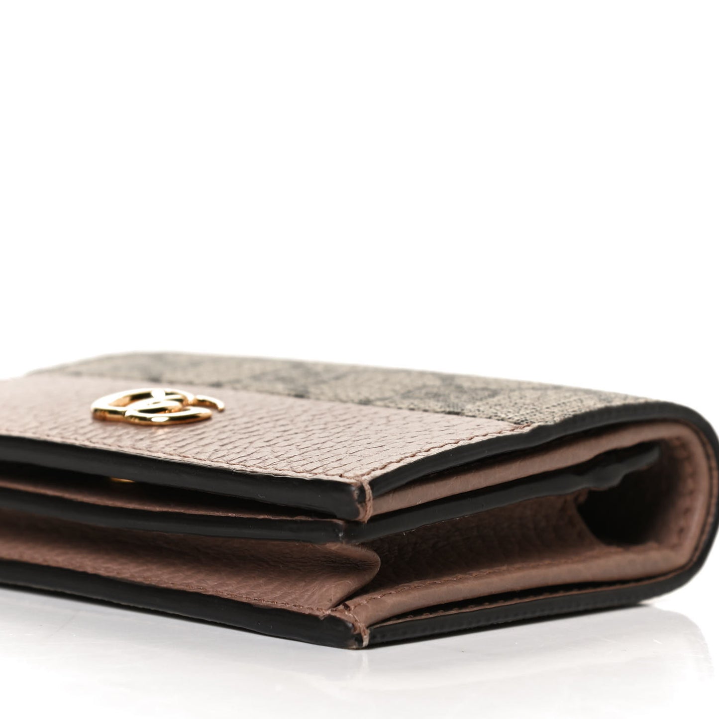 Dollar Calfskin GG Supreme Monogram GG Marmont Card Case Porcelain Rose Beige Ebony