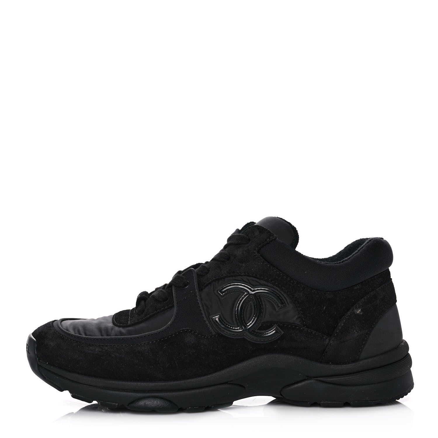 Chanel Fabric Calfskin Suede CC Sneakers 38 Black 1 of 8