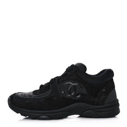 Chanel Fabric Calfskin Suede CC Sneakers 38 Black 1 of 8