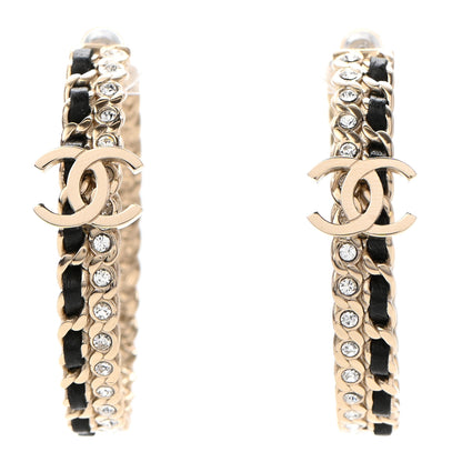 Chanel Crystal Lambskin CC Chain Hoop Earrings Gold Black 1 of 4