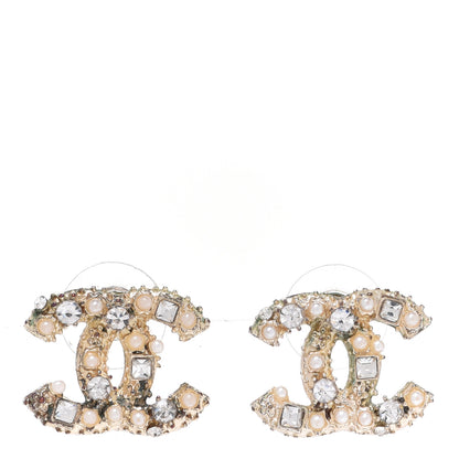 Chanel Pearl Crystal Baguette CC Earrings Gold 1 of 5