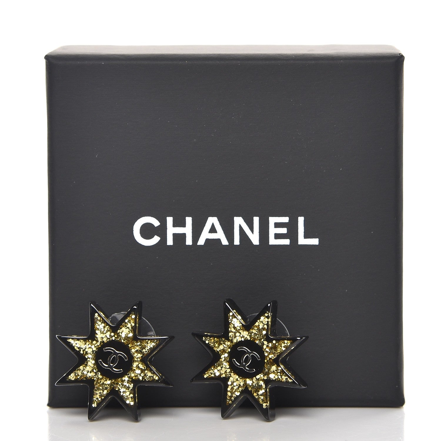 Chanel Resin Metal CC Star Earrings Black Gold 4 of 4