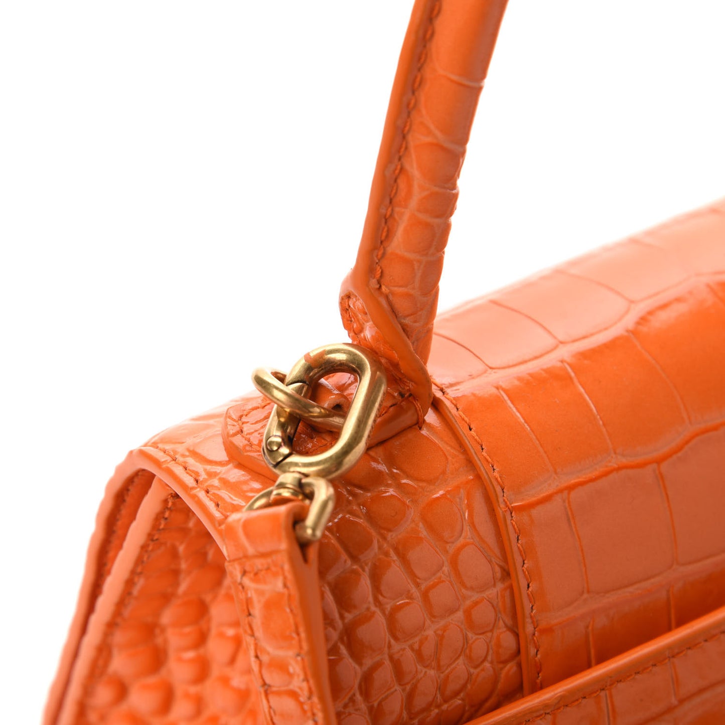 Shiny Calfskin Crocodile Embossed Small Hourglass Top Handle Bag Orange