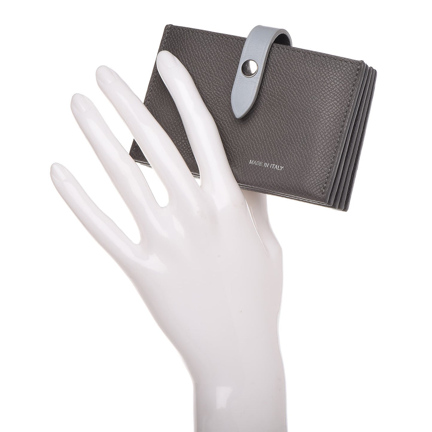 Grained Shiny Calfskin Accordion Card Holder Grey