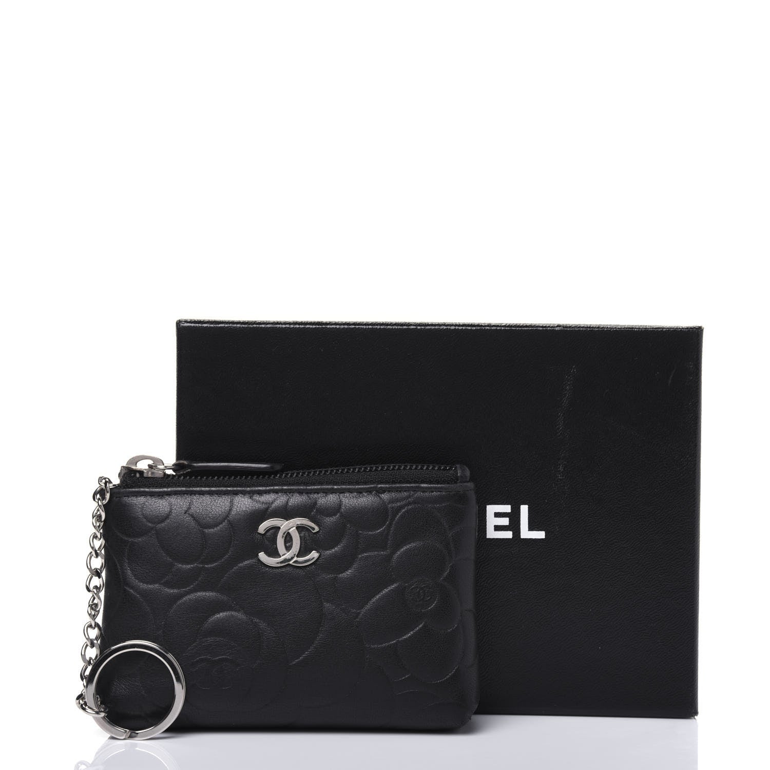 Chanel Lambskin Camellia Embossed Key Holder Case Black 12 of 12