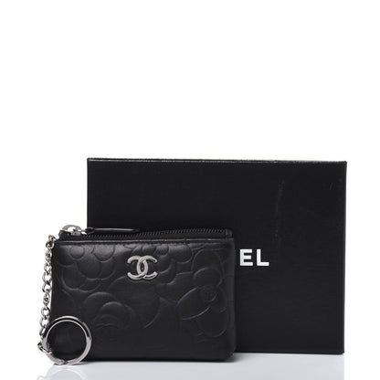 Chanel Lambskin Camellia Embossed Key Holder Case Black 12 of 12