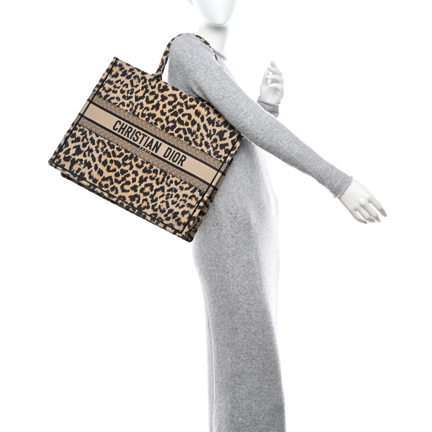 Christian Dior Canvas Mizza Embroidered Large Leopard Book Tote Beige 2 of 11